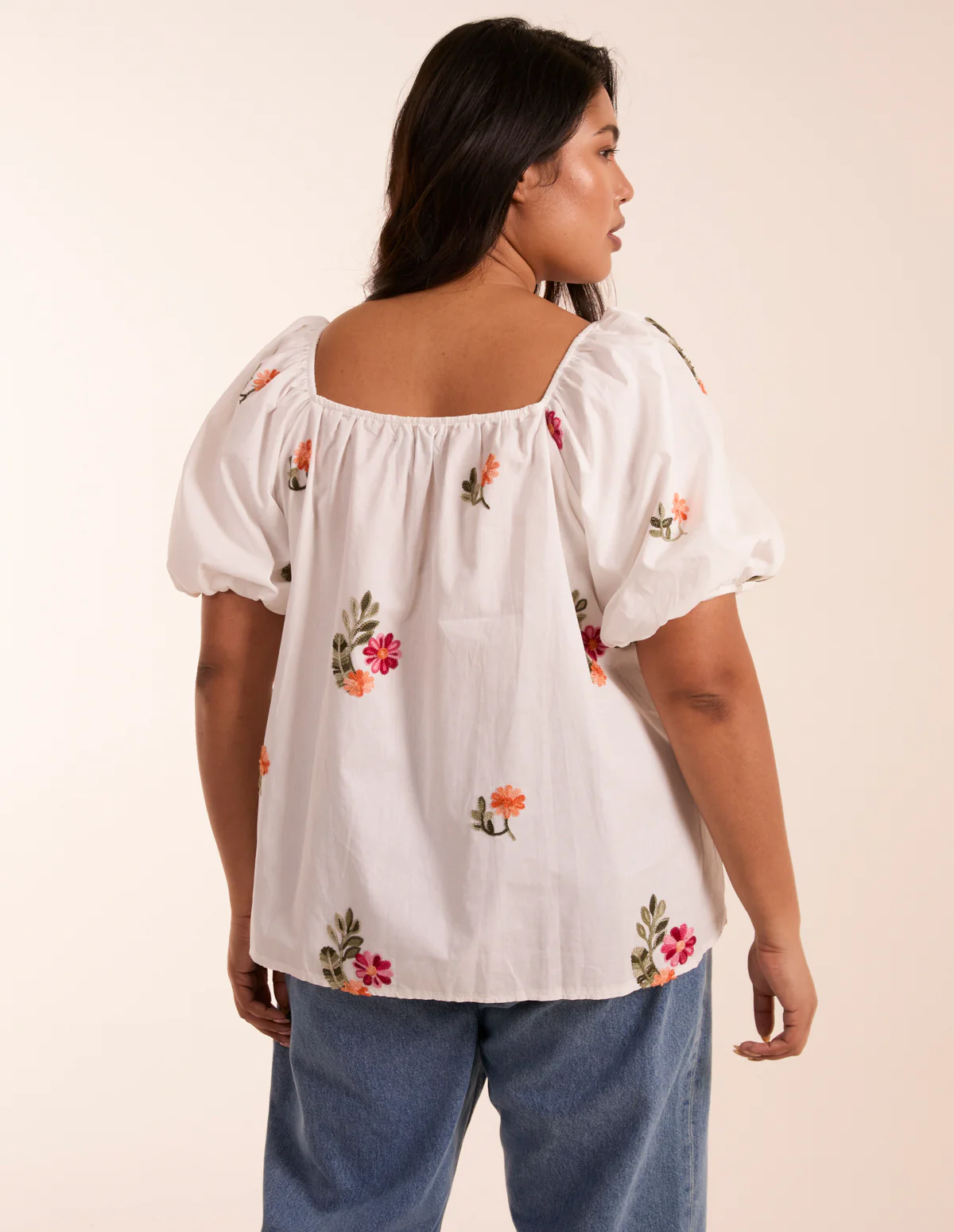 Curve Milkmaid Flower Embroidered Top - Image 6