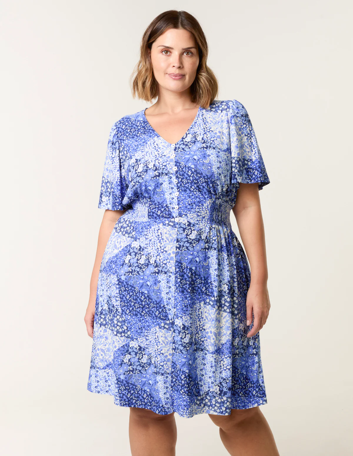 Curve Shirred Waist Button Mini Dress - Image 3