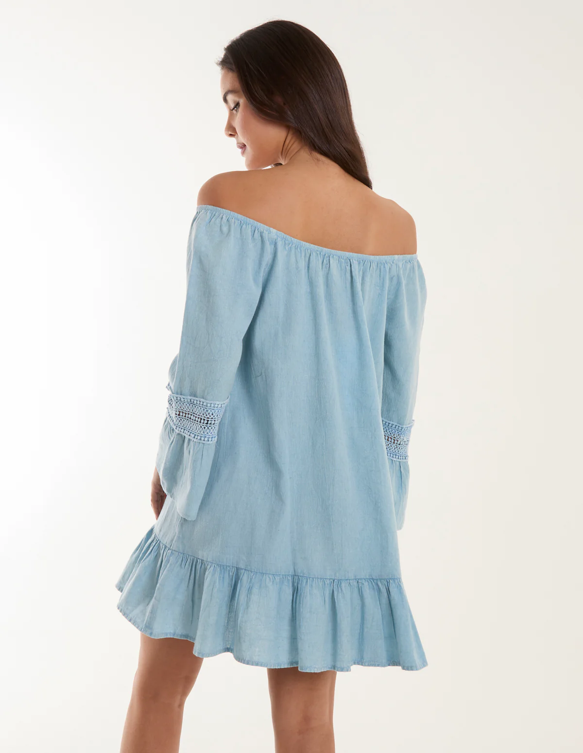 Lace Trim Elasticated Bardot Neck Tunic Dress - Image 4