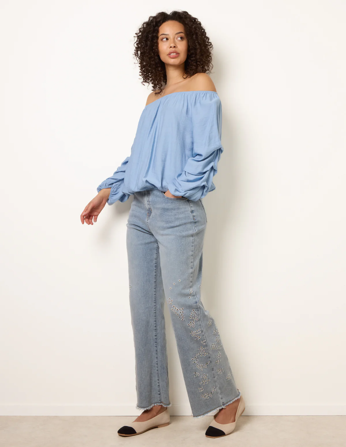 Linen Rouched Sleeve Top - Image 2