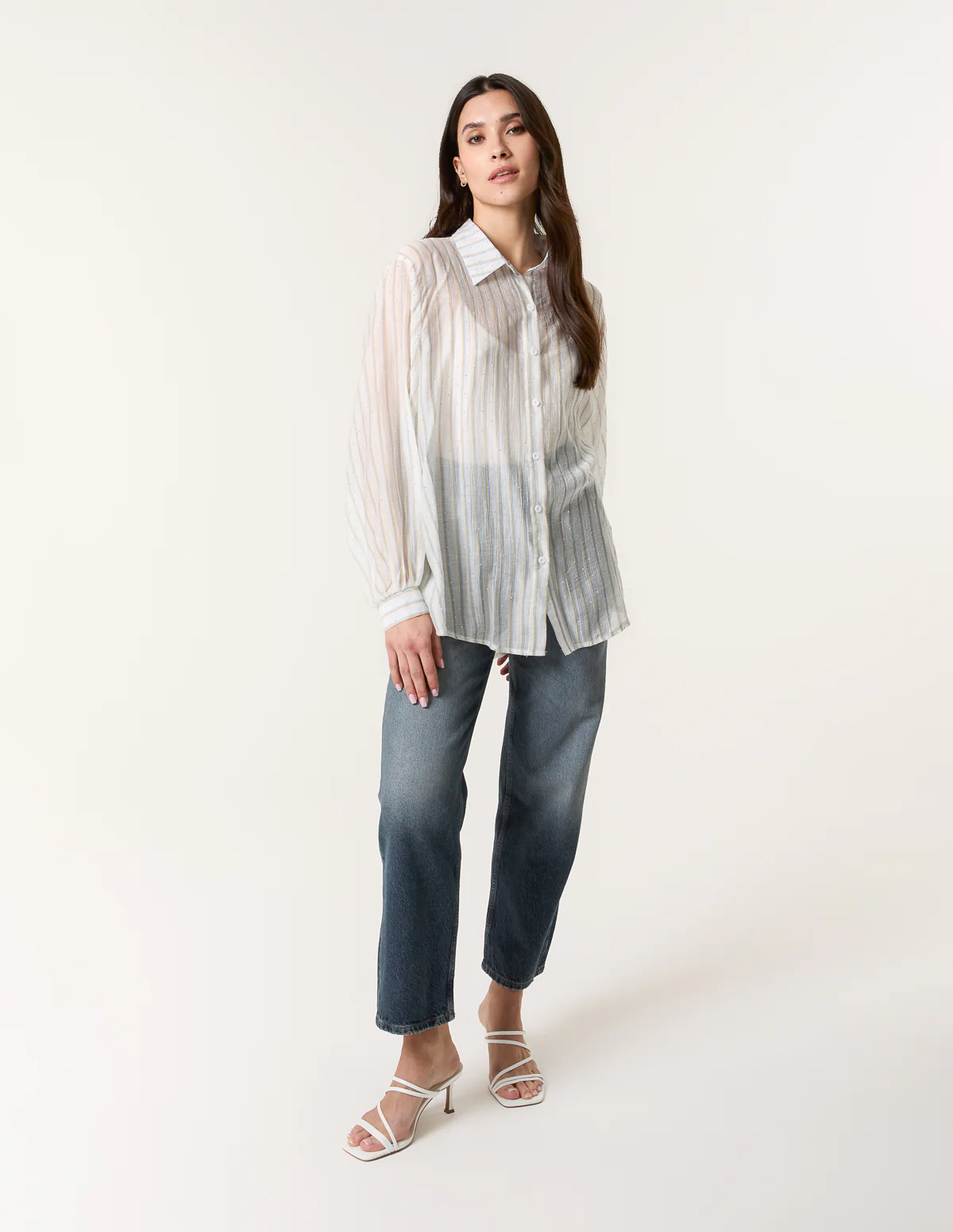 Diamante Detailed Shirt With Vertical Stripes - Image 3