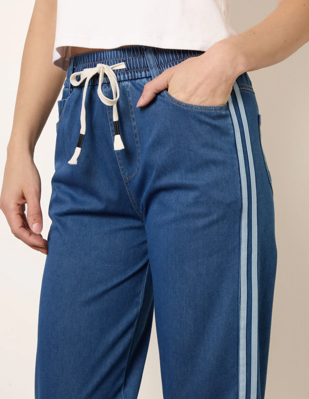 Side Stripe Jeans With Drawstring - Image 2
