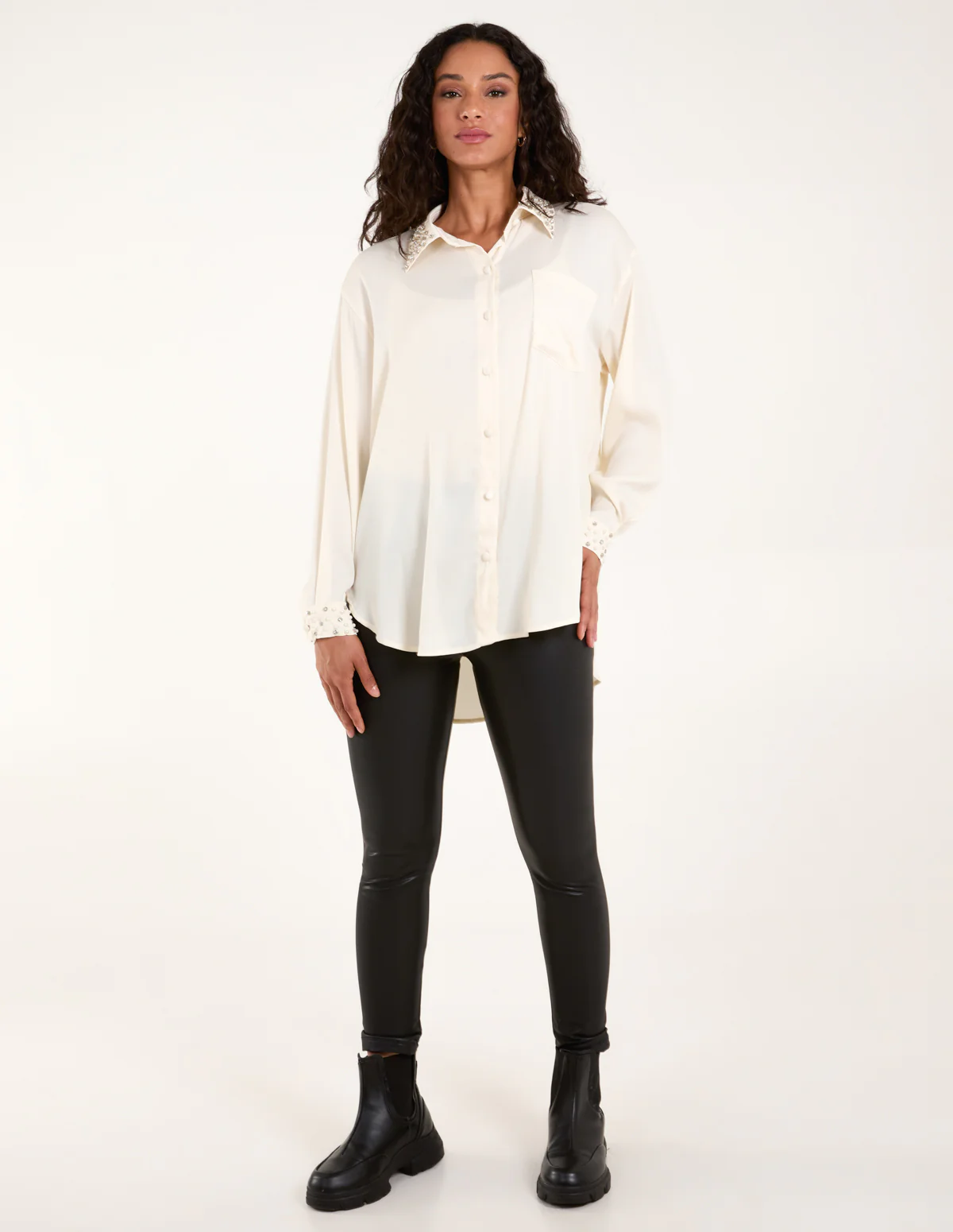 Embellished Collar & Cuff Satin Shirt - Image 3