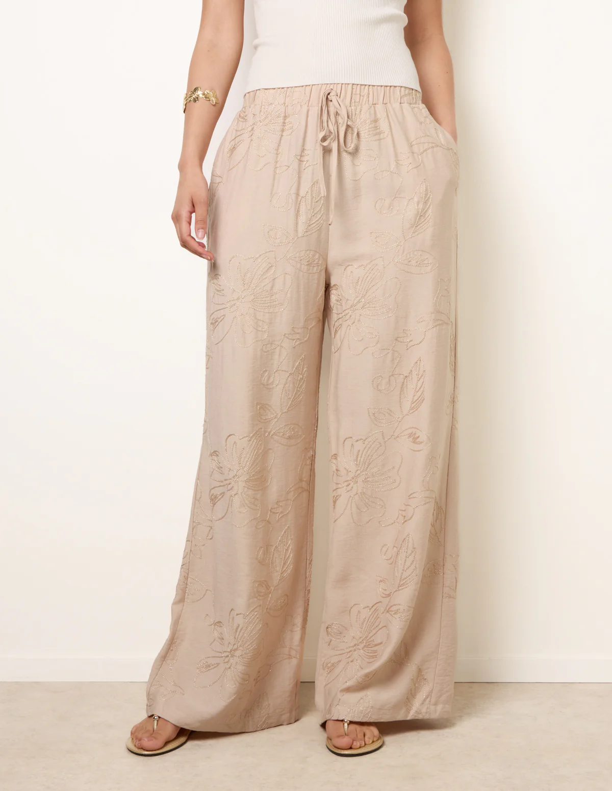 Embroidered Pattern Wide-Leg Trousers - Image 2