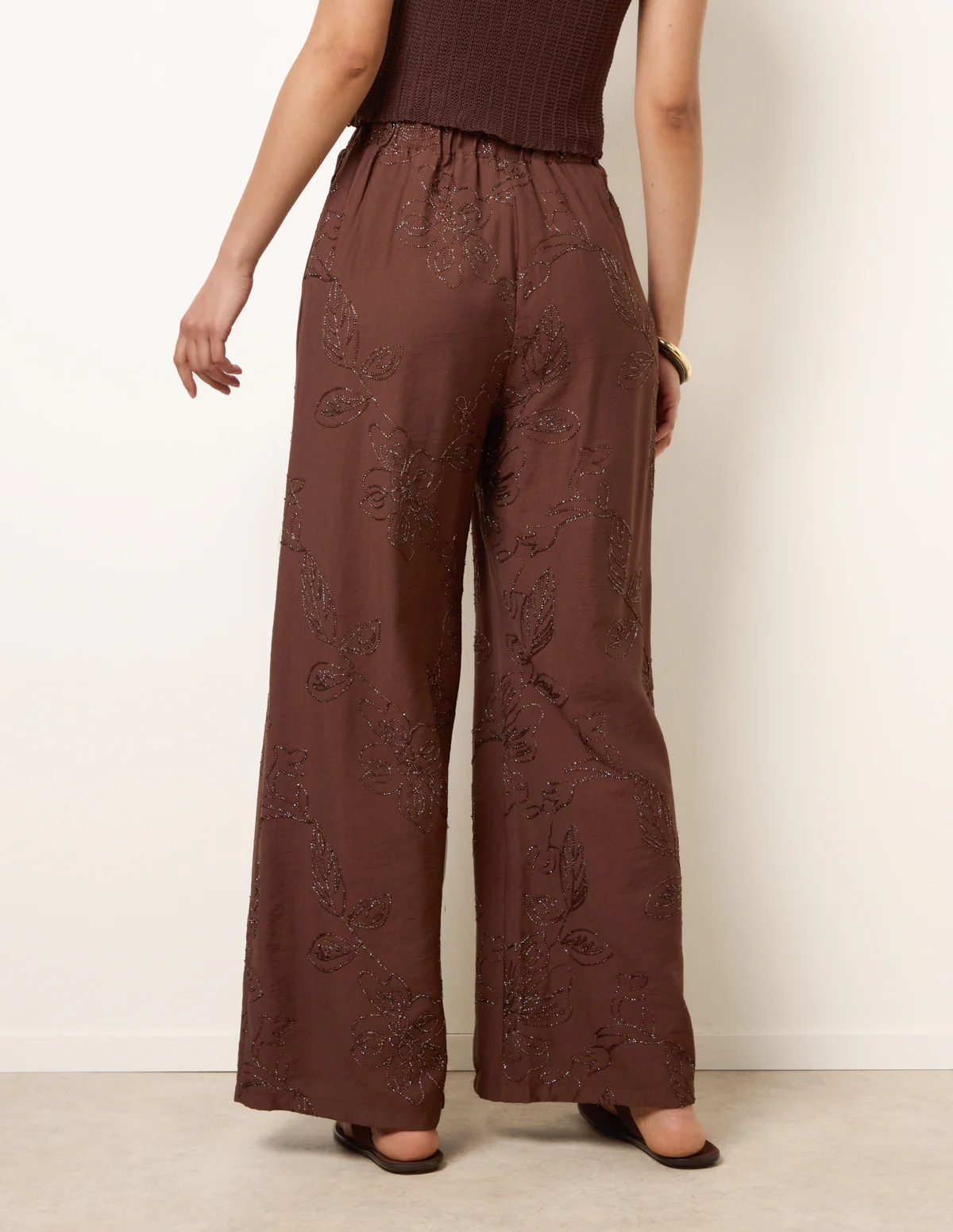 Embroidered Pattern Wide-Leg Trousers - Image 4