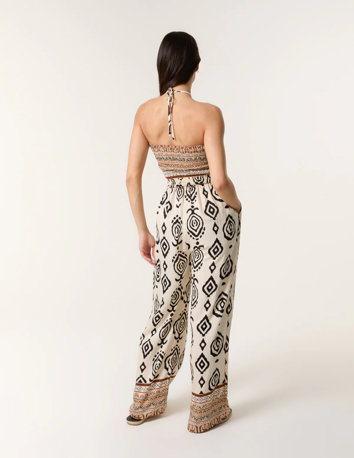 Print Strapless Bandeau Shirred Jumpsuit - Image 6