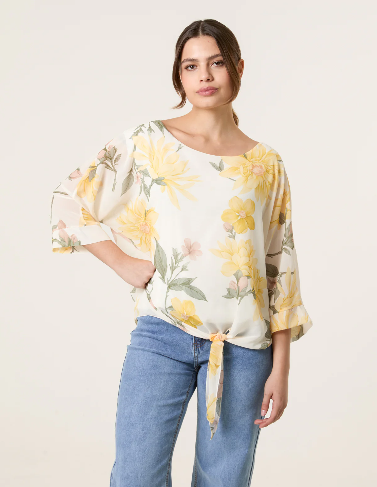 Floral Chiffon Batwing Blouse