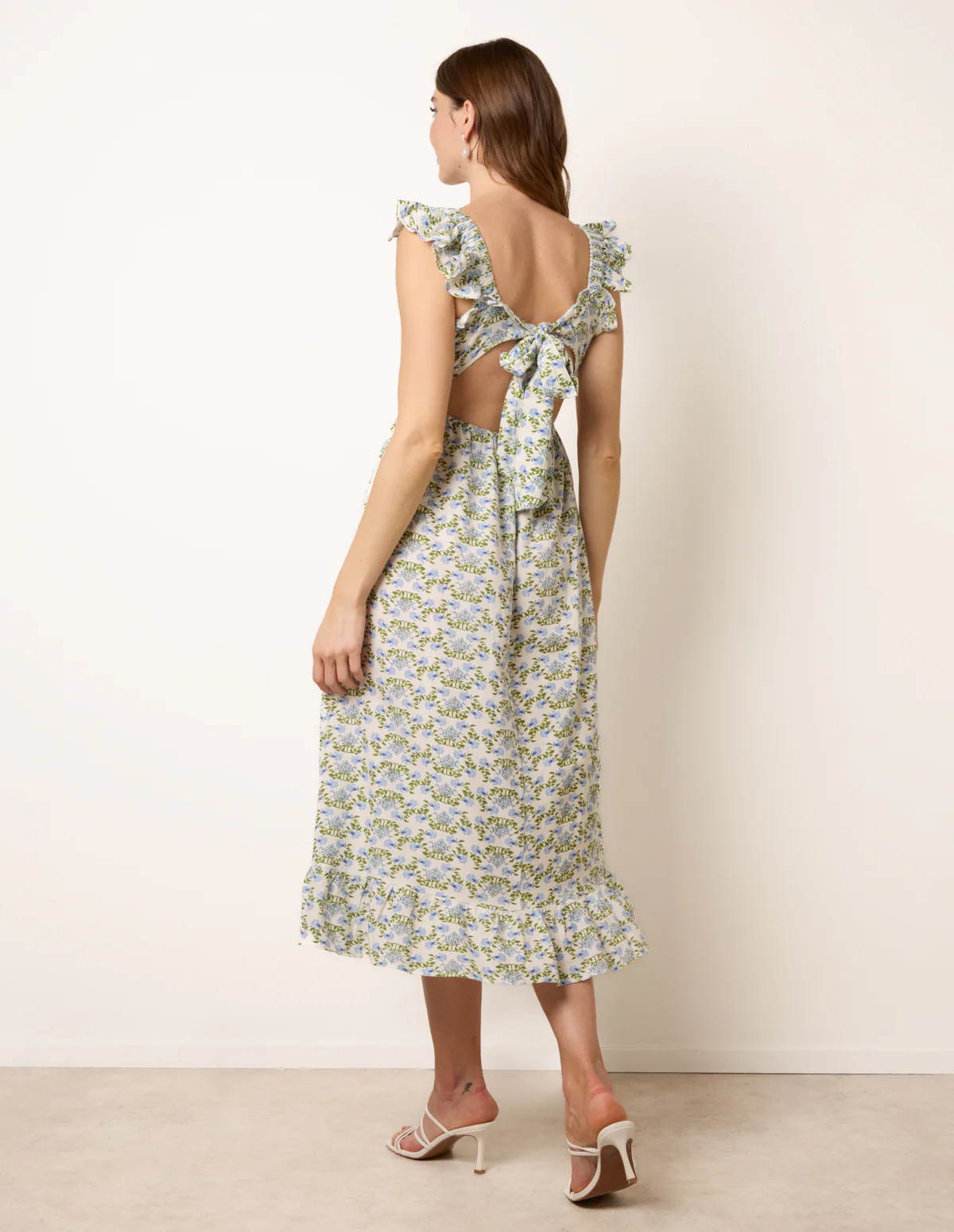 Floral & Frill Shirred Bodice Midi Dress - Image 7