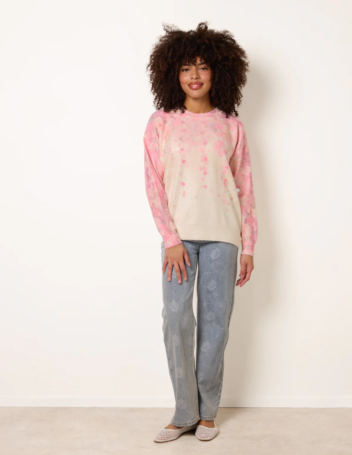 Floral Printed Jumper with Disc Sequin Detailing - Image 2