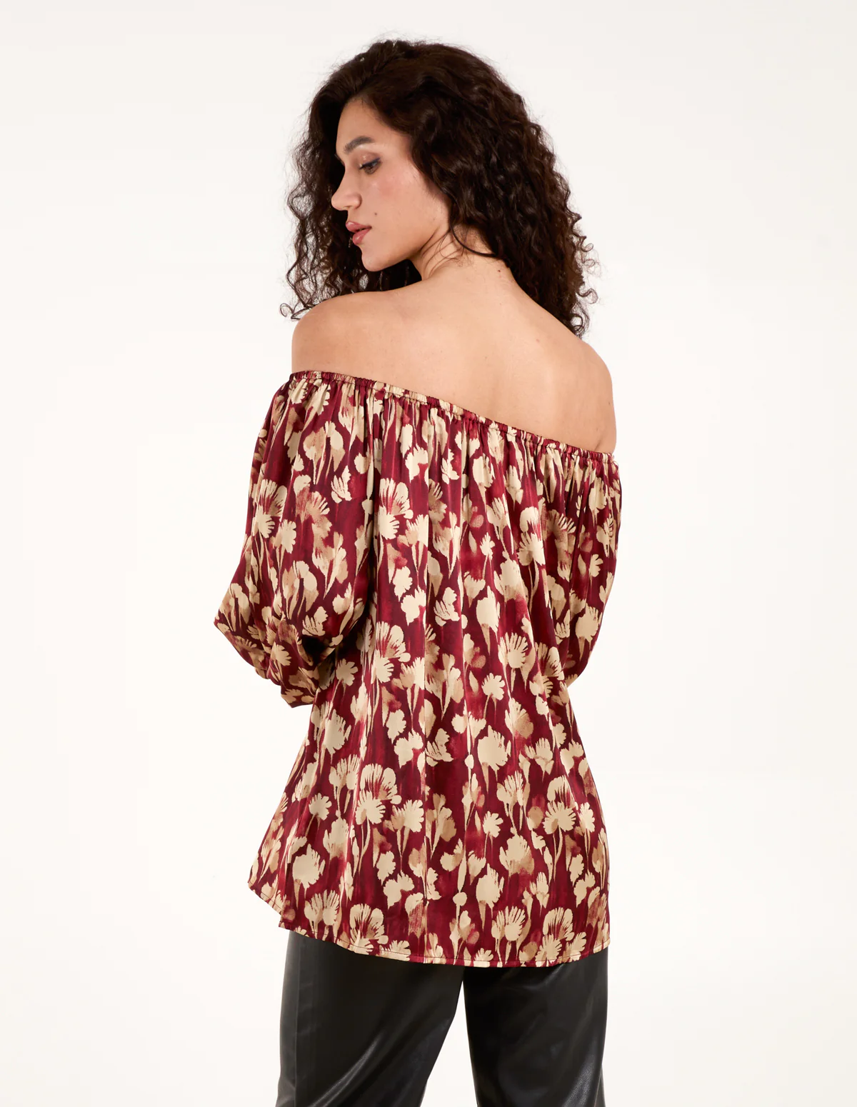 Floral Ruched Sleeve Bardot - Image 4