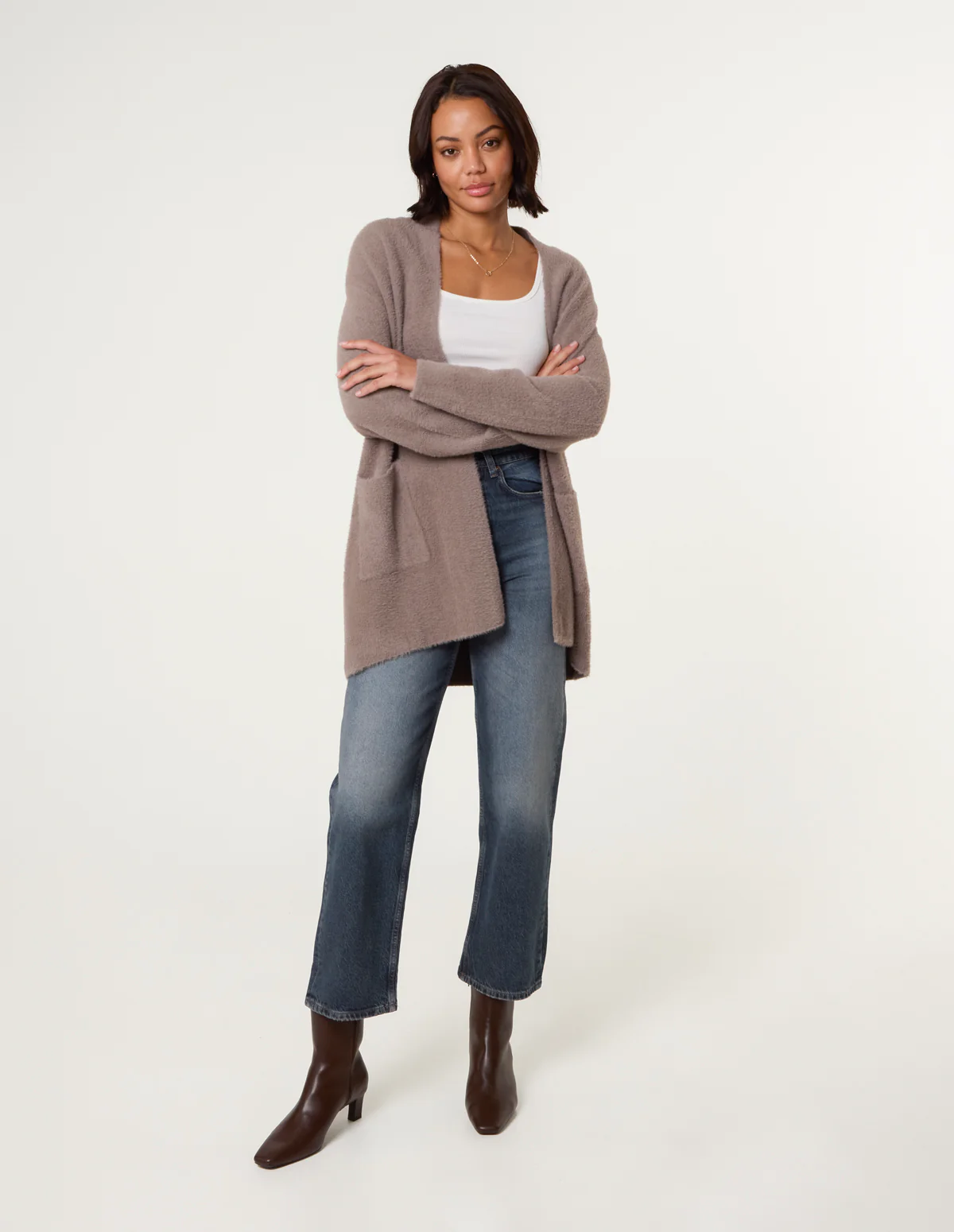 Fluffy Fleece Open Midi Cardigan - Image 2