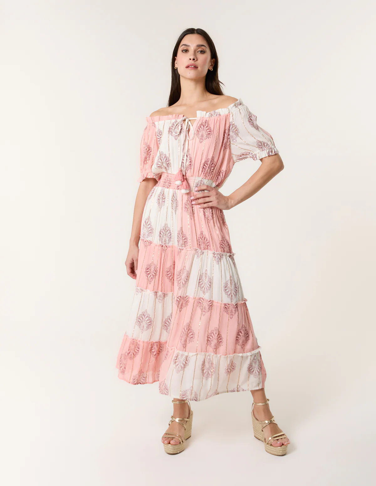 Foil Print Amber Tiered Midi Dress - Image 2