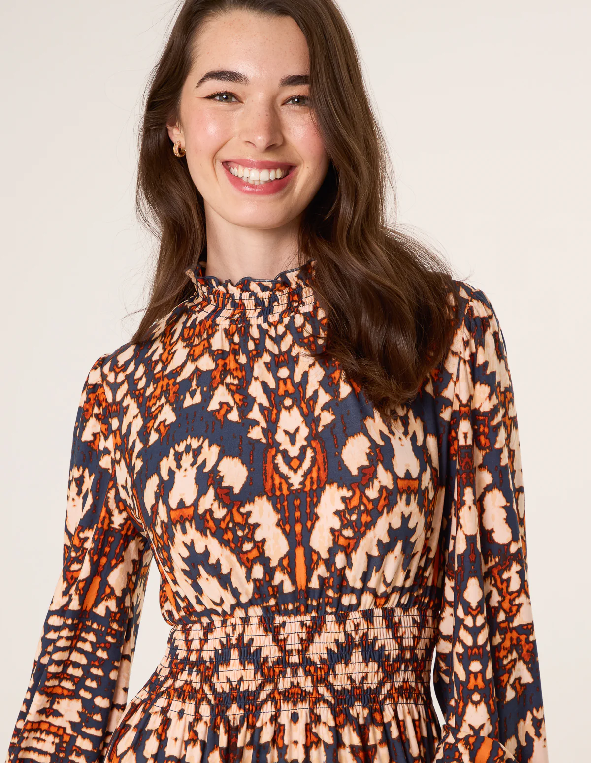 Frilled Shirred High Neck Shirred Waist Dress - Image 2