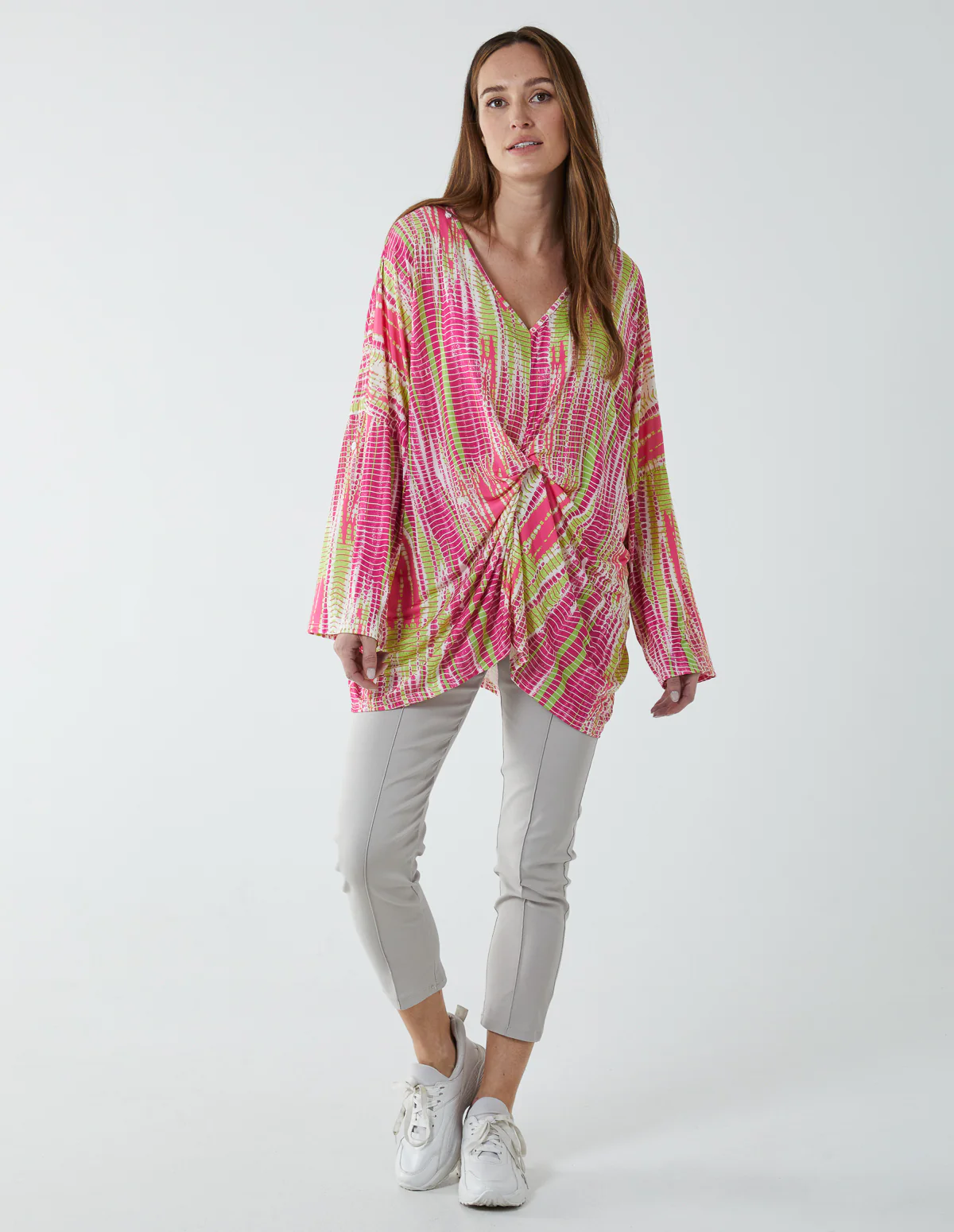 Twist Front Abstract Long Sleeve Top - Image 3