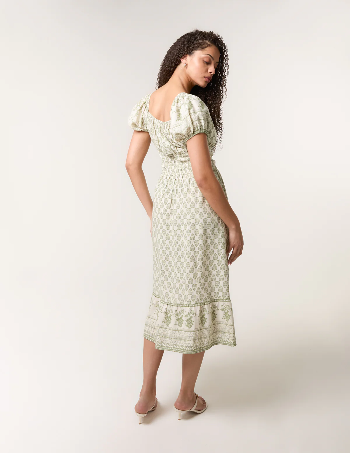 Border Print Puff Sleeve Midi Dress - Image 4