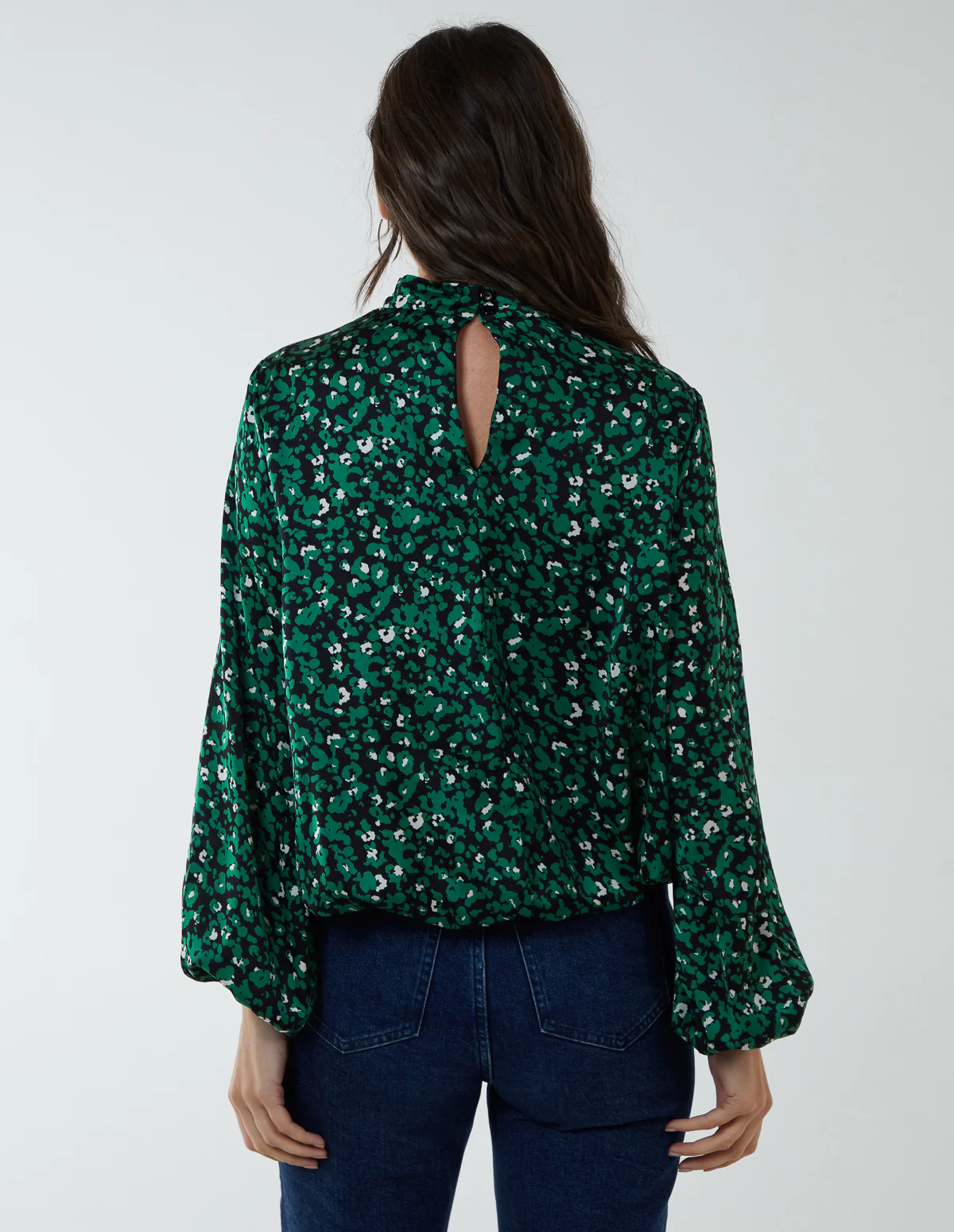 High Neck Leopard Print Satin Blouson Top - Image 4