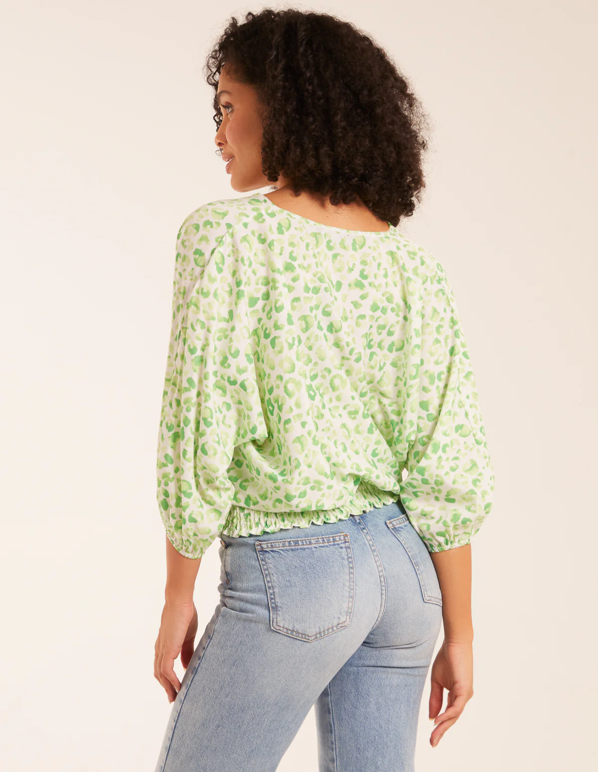 Leopard Print Elasticated Sleeve Wrap Front Elastic Hem Top - Image 5