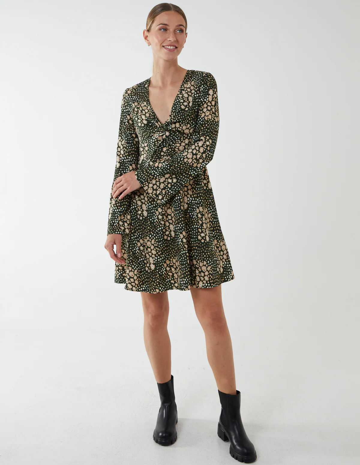Twist Front Mini Skater Dress - Image 3