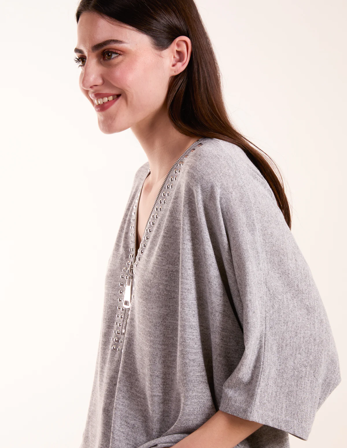 Studded Half Zip Front Top - Image 3