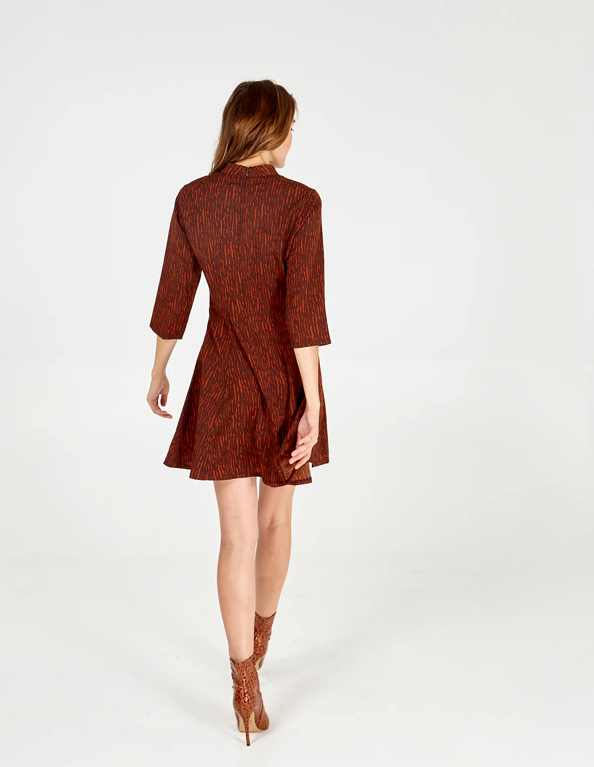 High Neck 3/4 Sleeve Fit & Flare Dress - Image 6