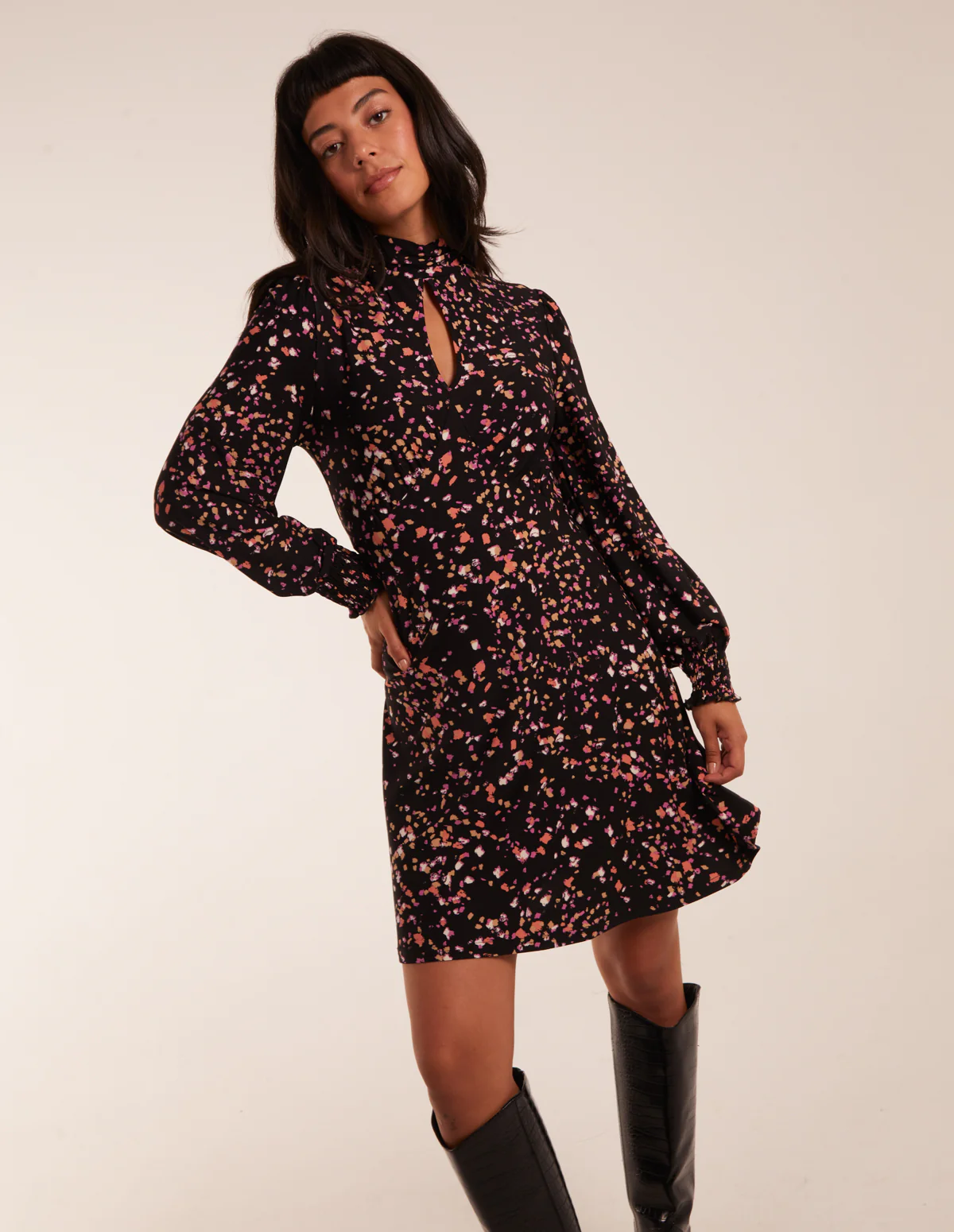 High Neck Keyhole Mini Dress - Image 3