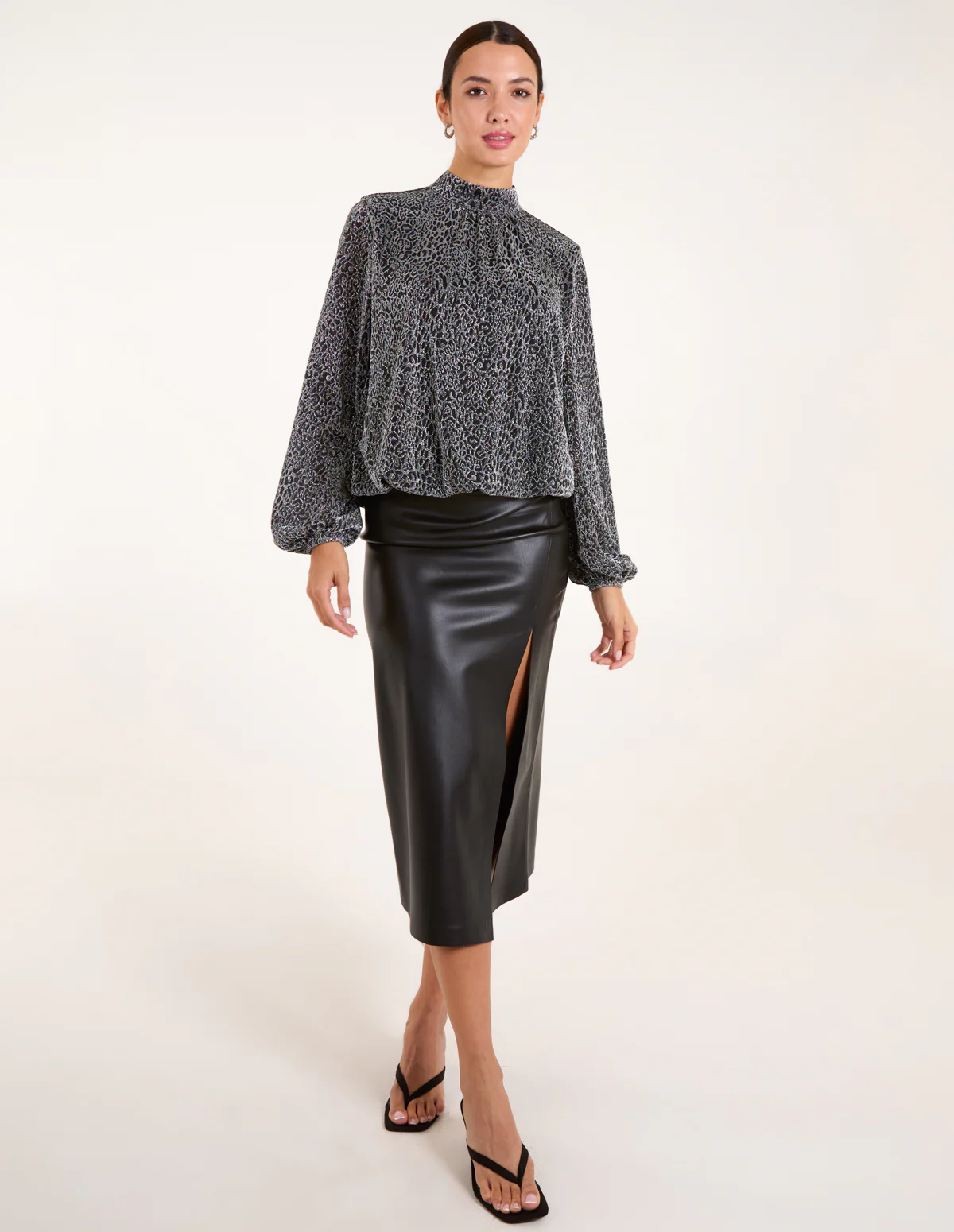 High Neck Puffball Hem Blouse - Image 5