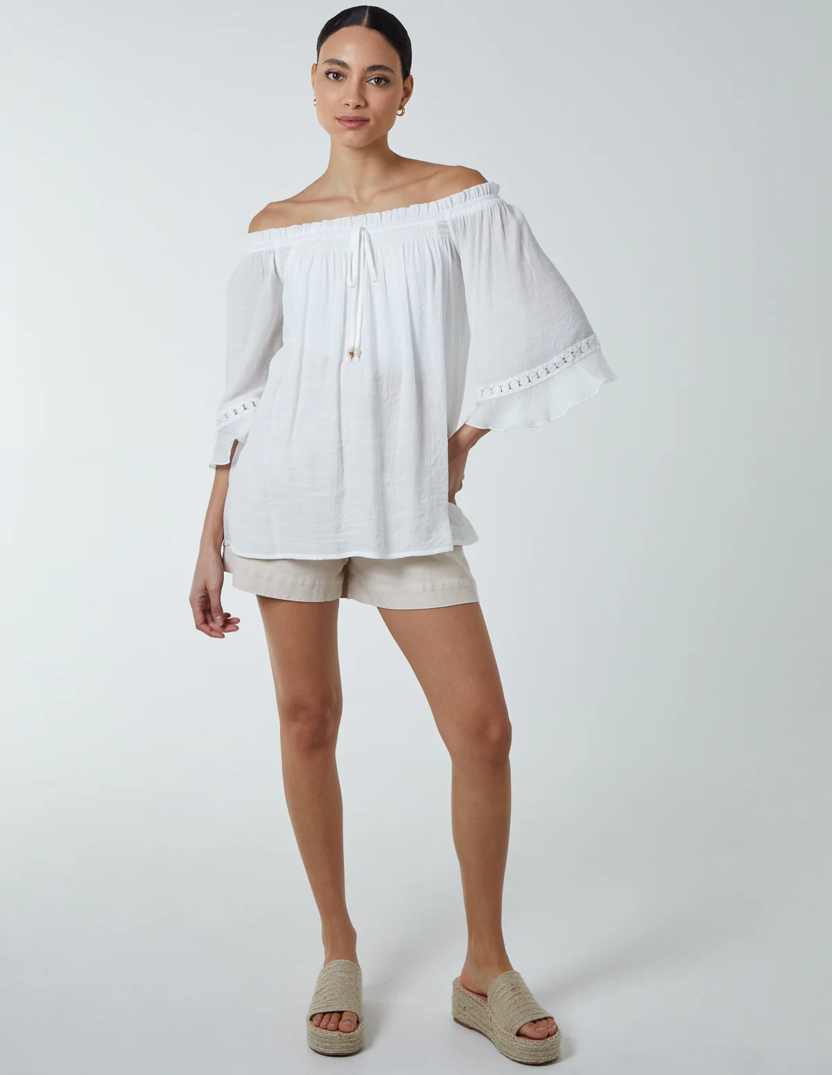 Bardot Tie Front Top - Image 3