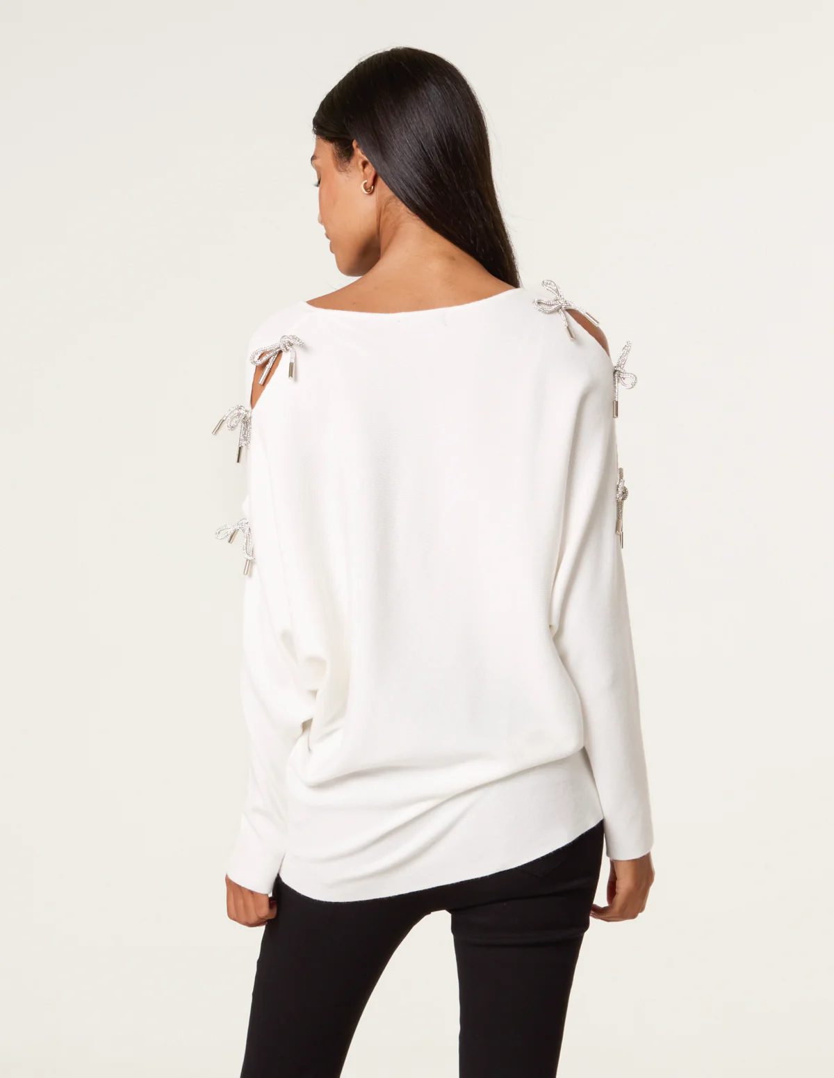 Diamante Bow Cut Out Sleeve Jumper - Image 4