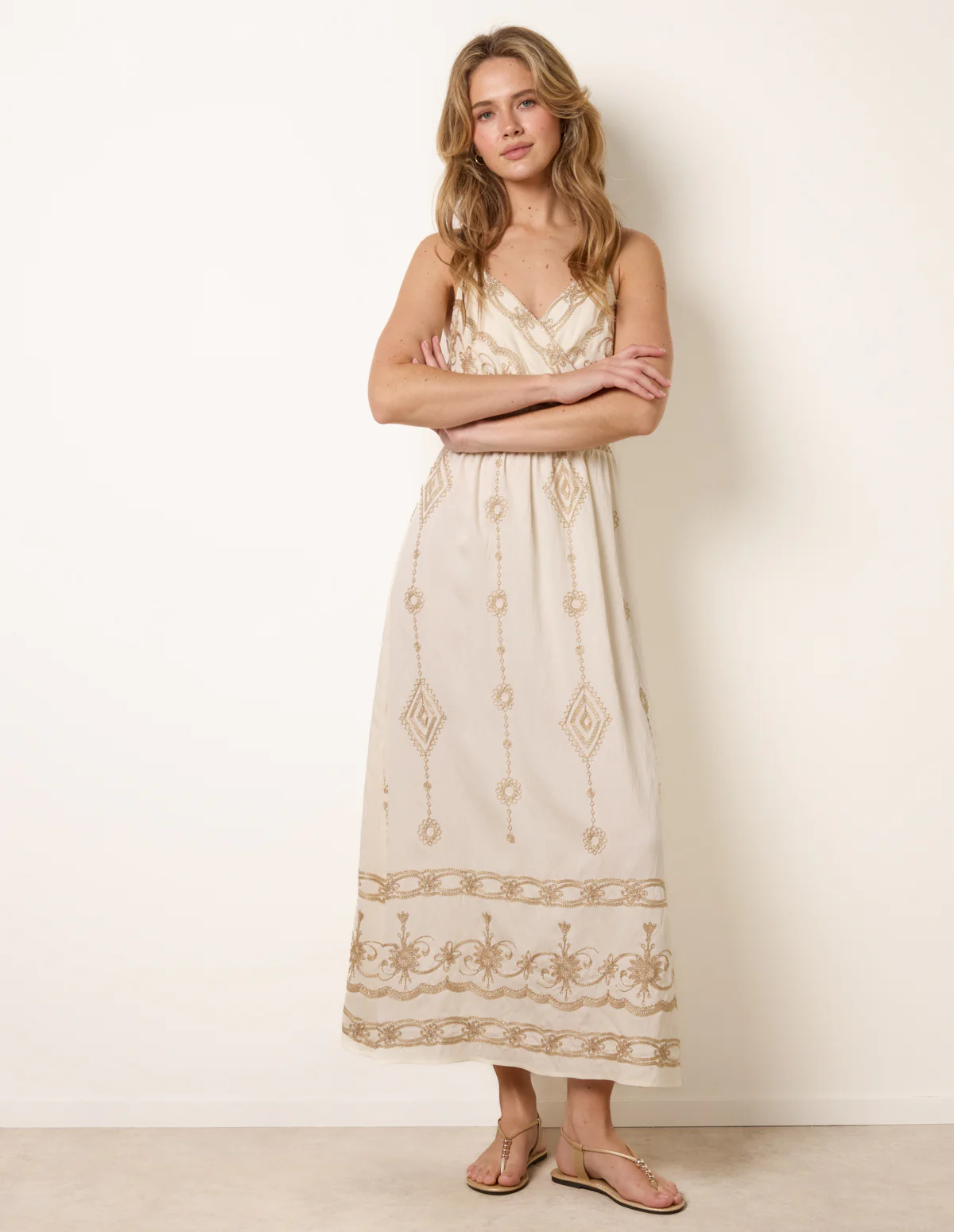 Embroidered Maxi Dress With Adjustable Straps - Image 3