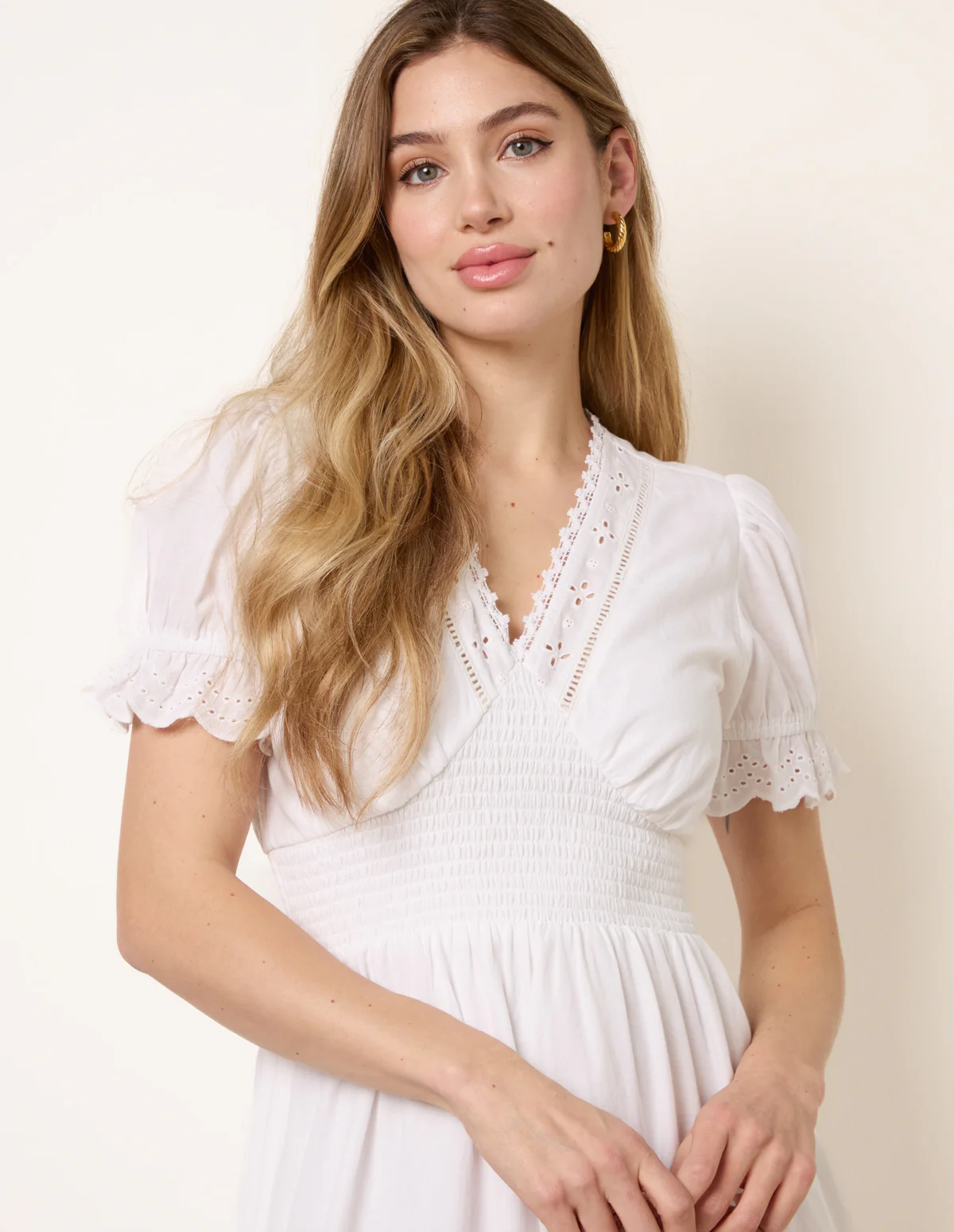 Embroidery Detail V-Neck Dress - Image 3