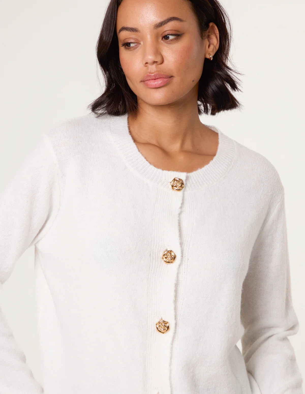 Gold Flower Buttons Cardigan - Image 3