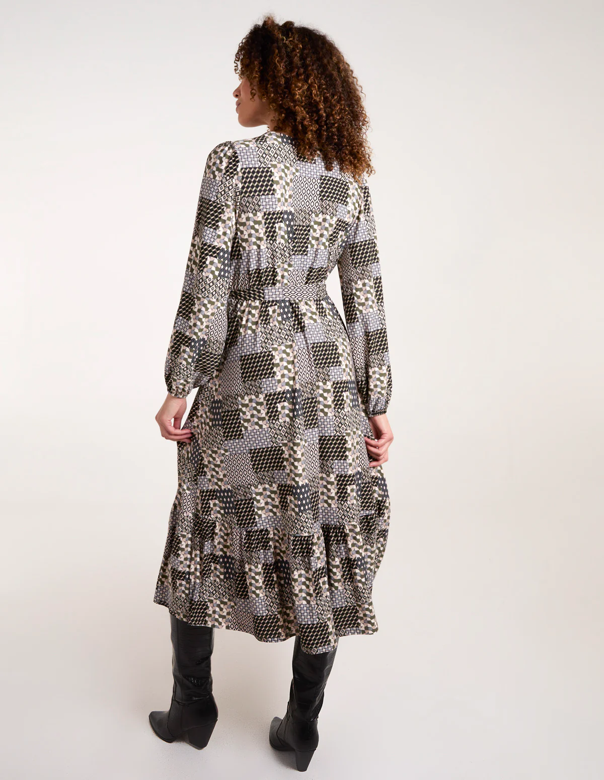 Geometric Wrap Front Belted Midi Dress - Image 4
