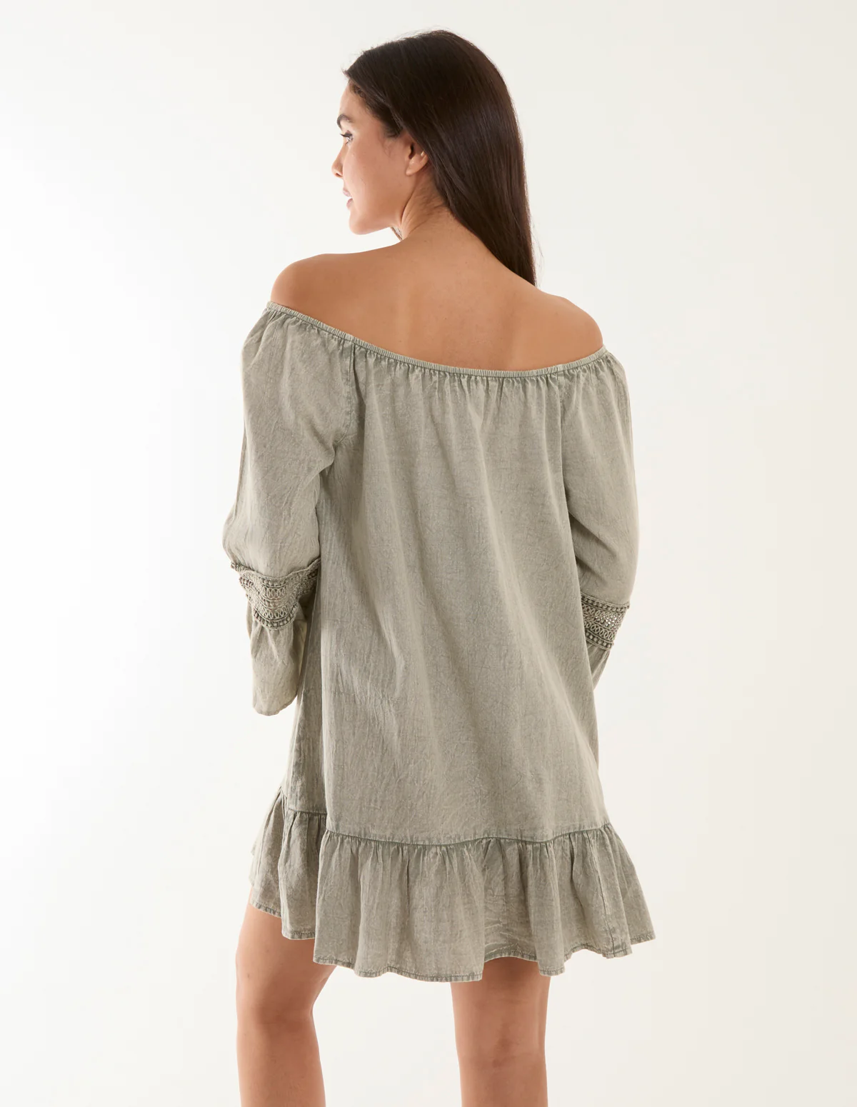 Lace Trim Elasticated Bardot Neck Tunic Dress - Image 4