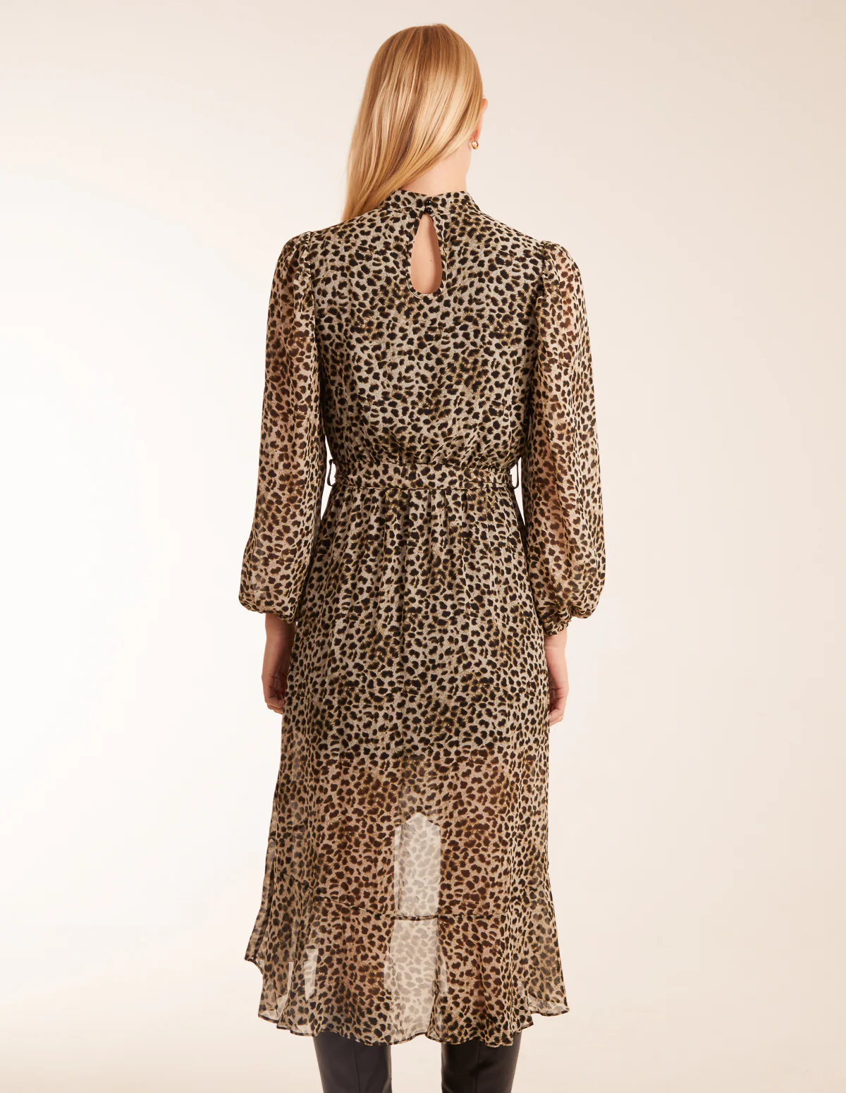 Leopard Print High Neck Wrap Frill Hem Midi Dress - Image 3