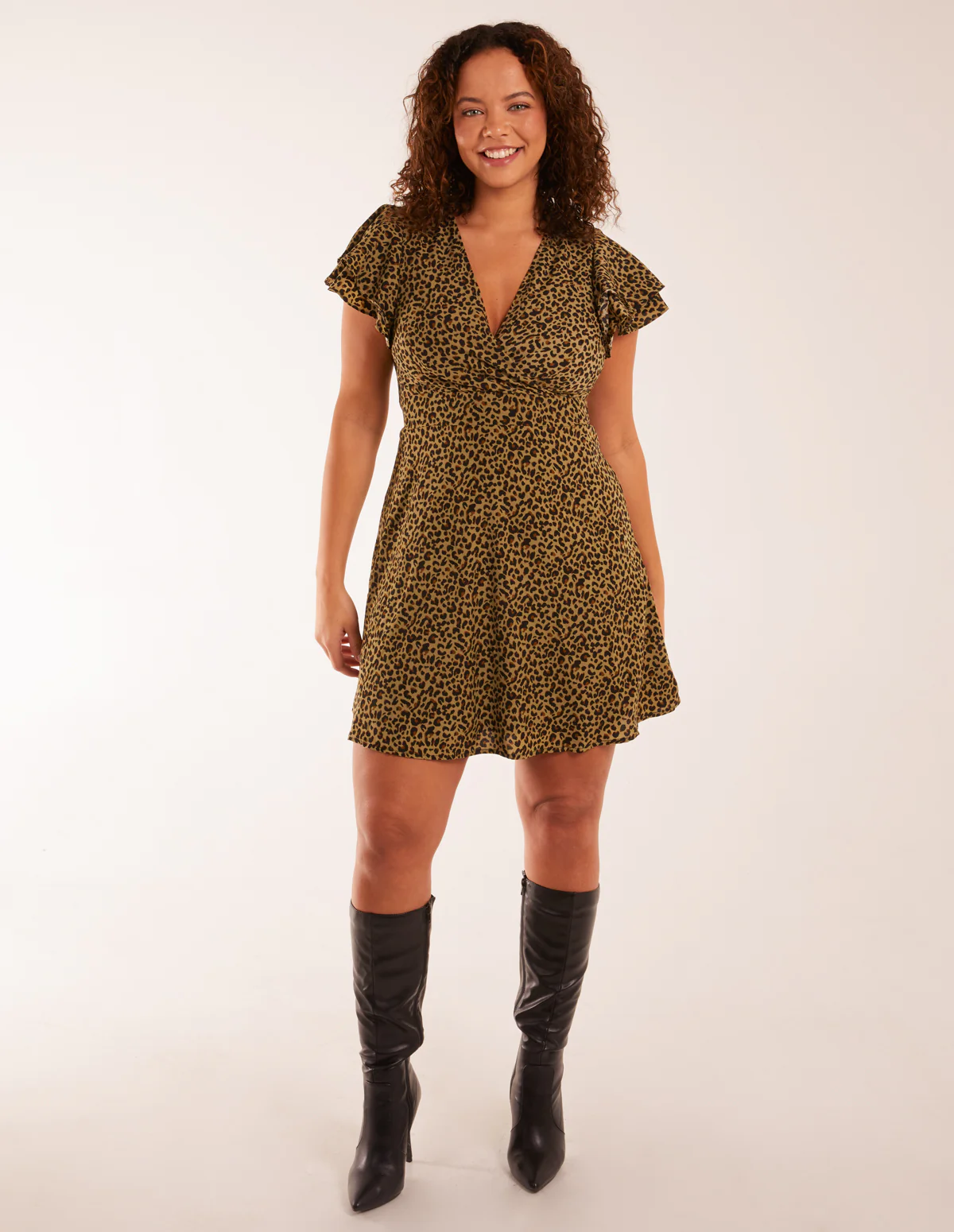 Leopard Print Wrap Ruffle Mini Dress - Image 3