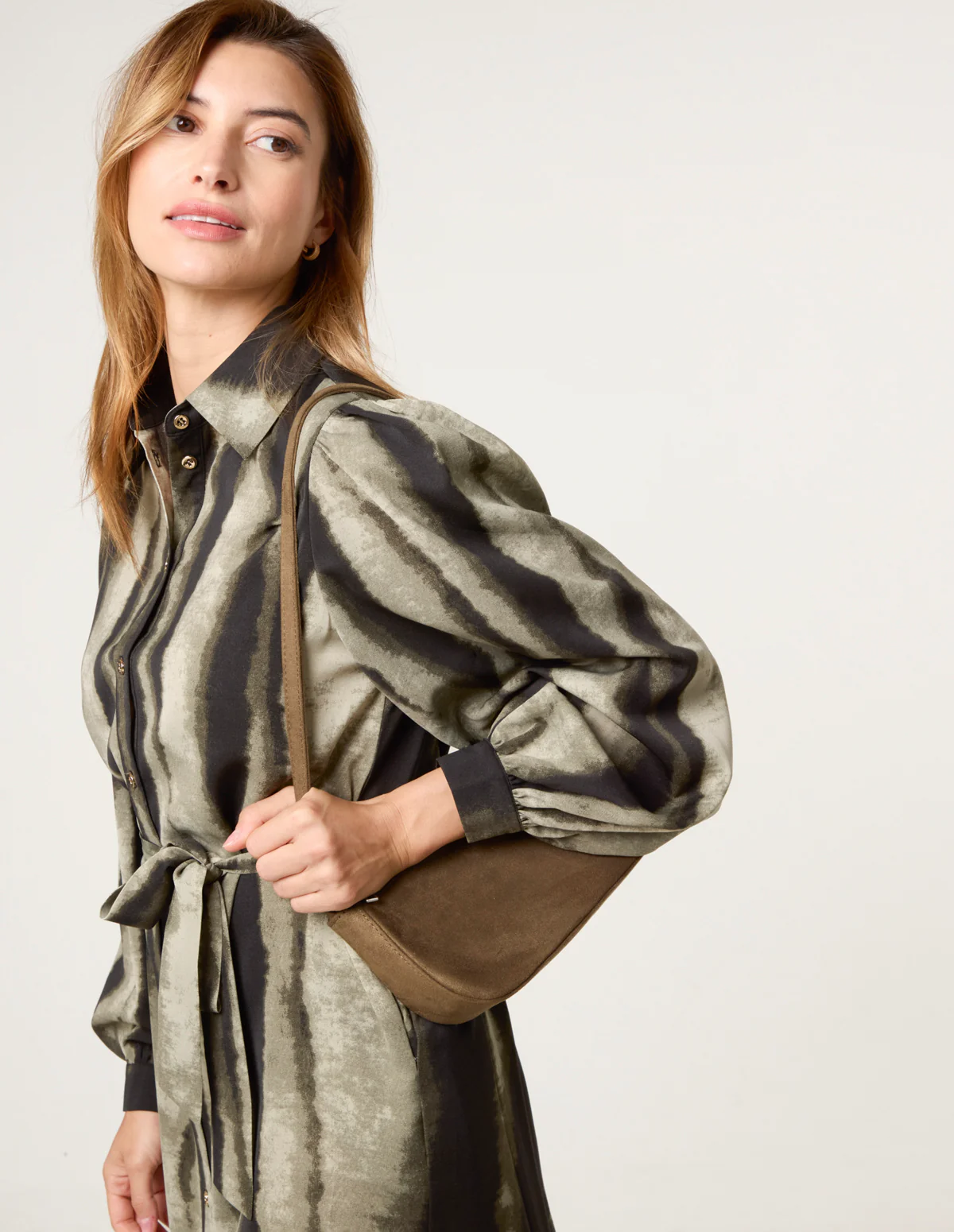 Printed Puff Sleeve Button Through Midi Dress - Image 4