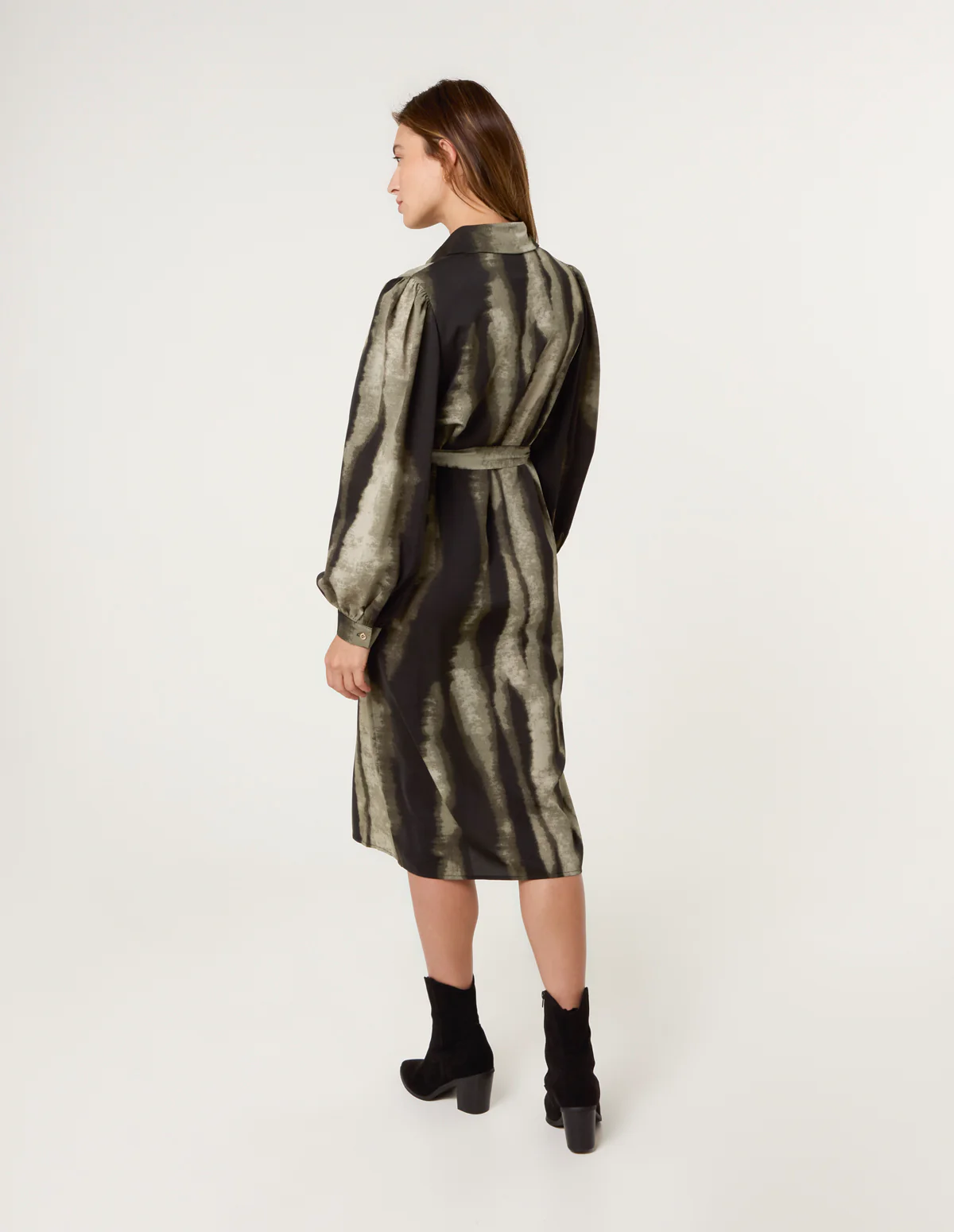 Printed Puff Sleeve Button Through Midi Dress - Image 5