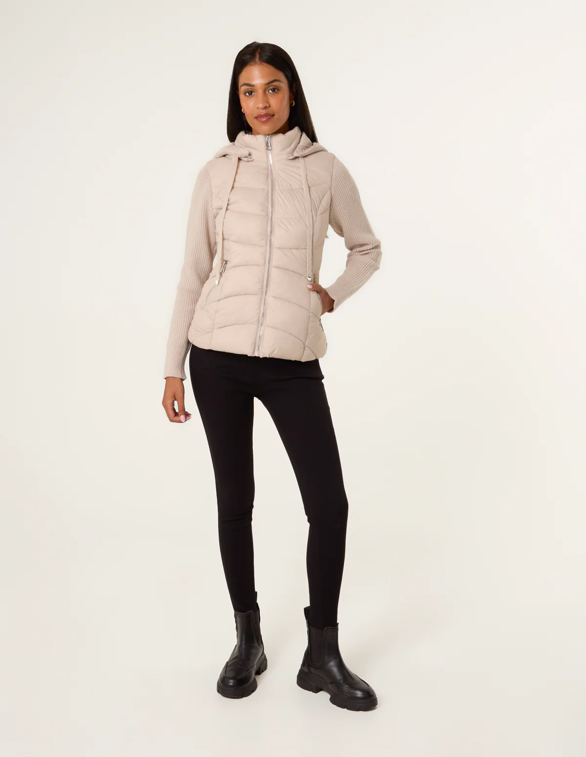 Knitted Sleeve Puffer Jacket - Image 2