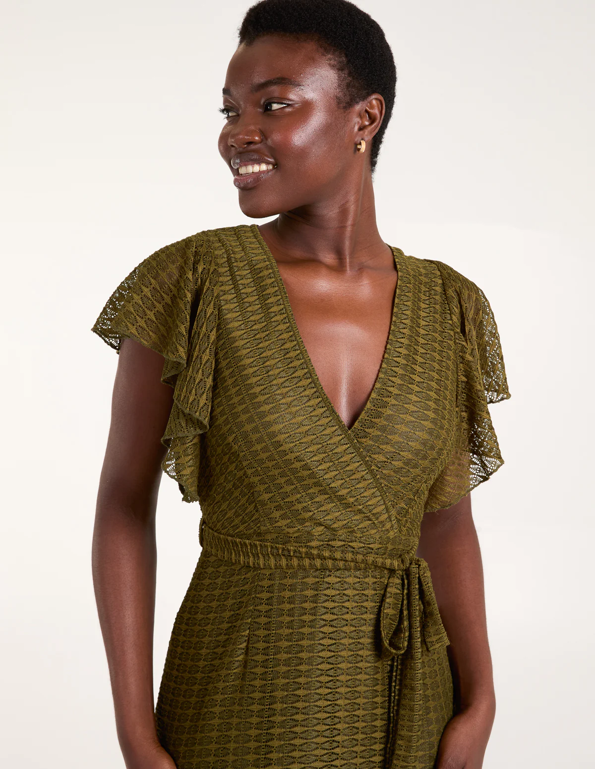 Lace Wrap Asymmetric Midi Dress - Image 2