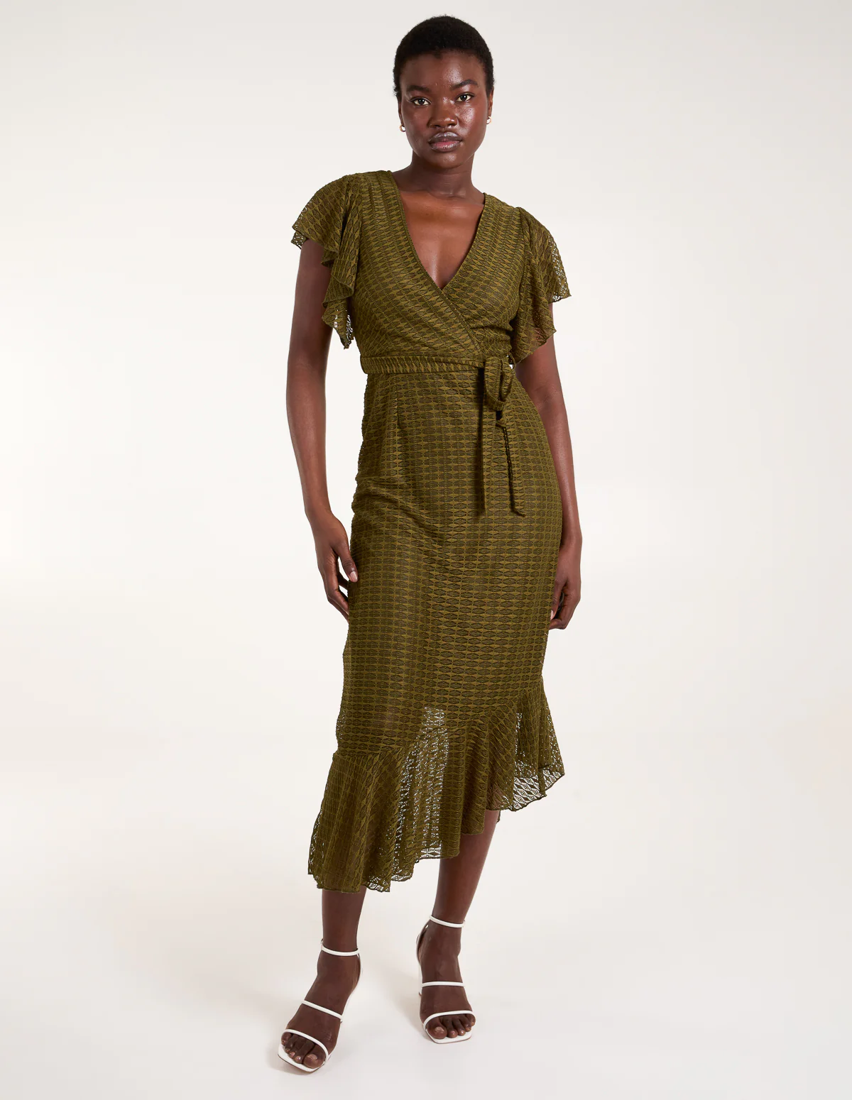 Lace Wrap Asymmetric Midi Dress - Image 3