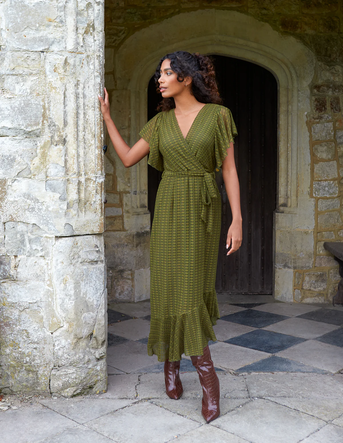 Lace Wrap Asymmetric Midi Dress - Image 5