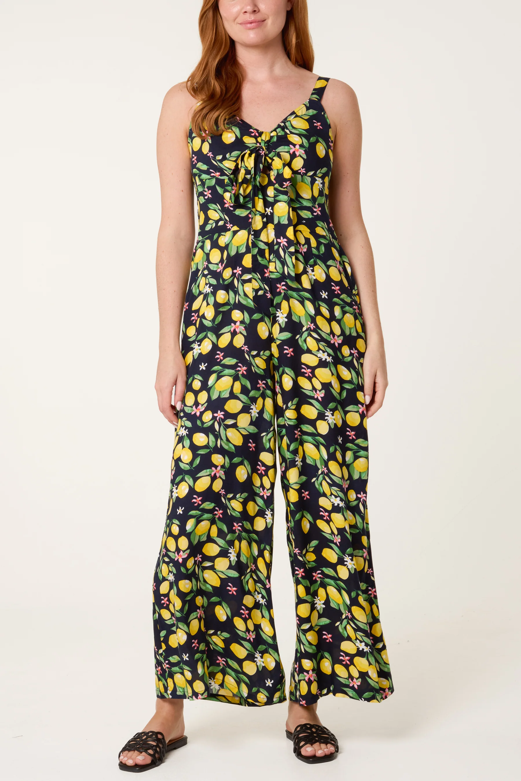 Lemon Print Front Tie Jumpsuit - Image 3