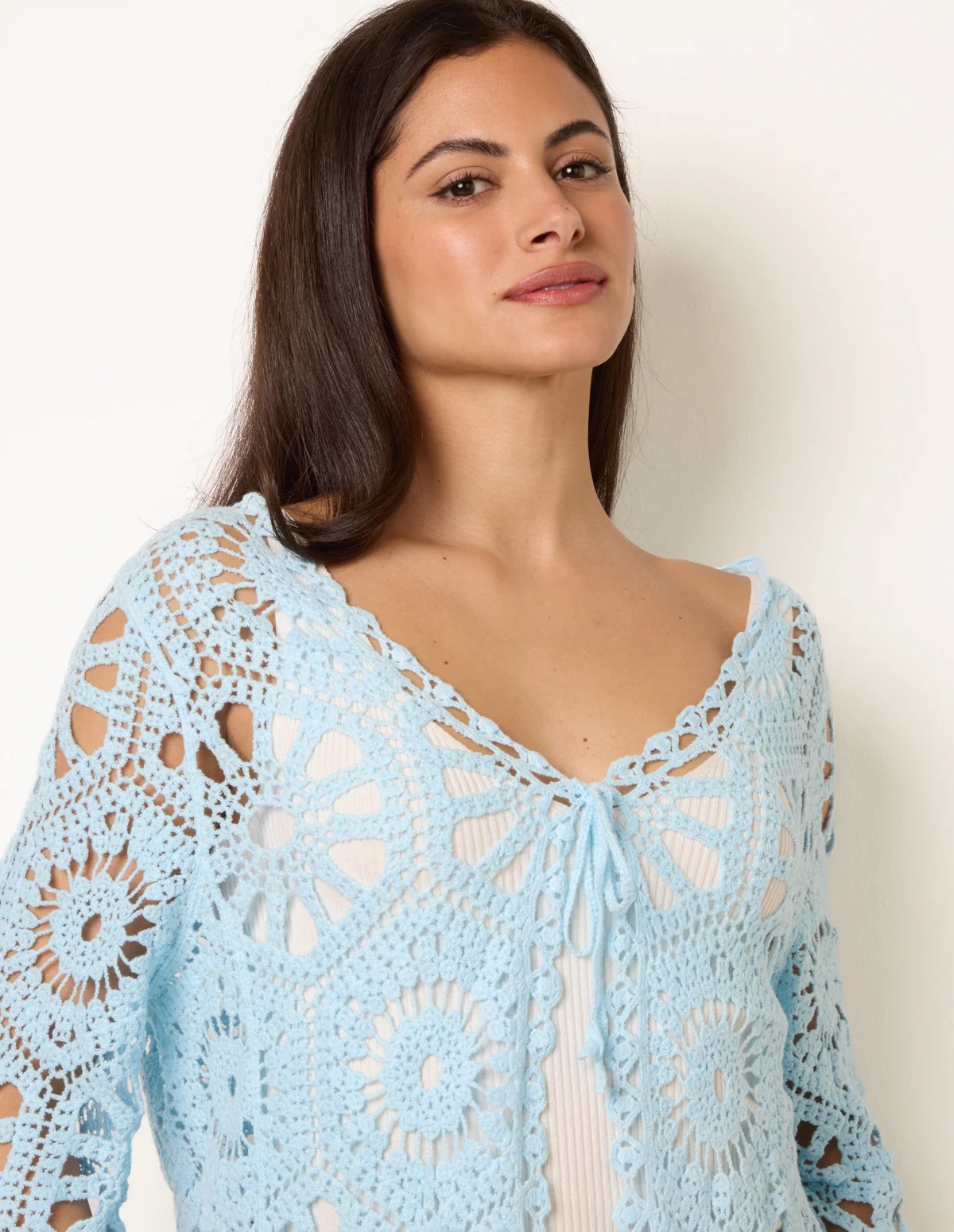 Long-Sleeved Crochet Cardigan - Image 3