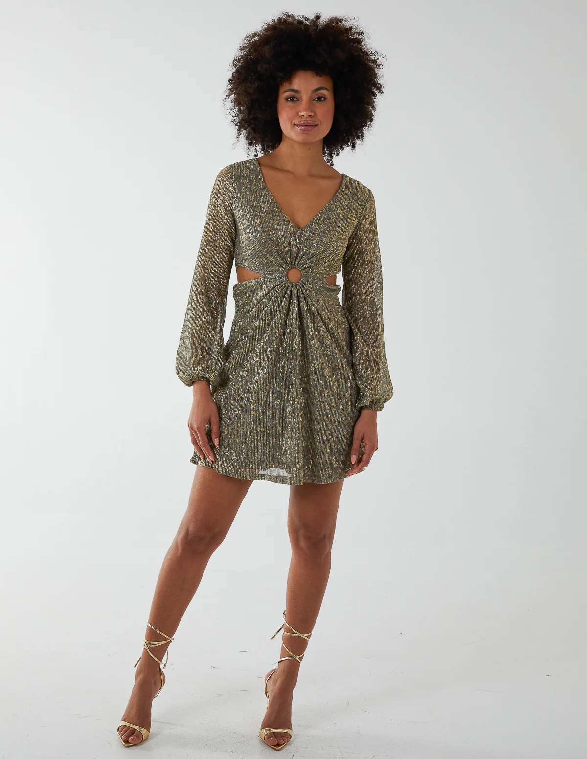 V-Neck Long Sleeve Lurex Dress - Image 3