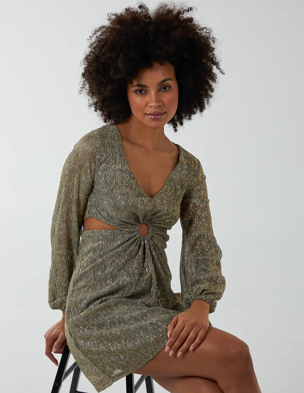 V-Neck Long Sleeve Lurex Dress - Image 4