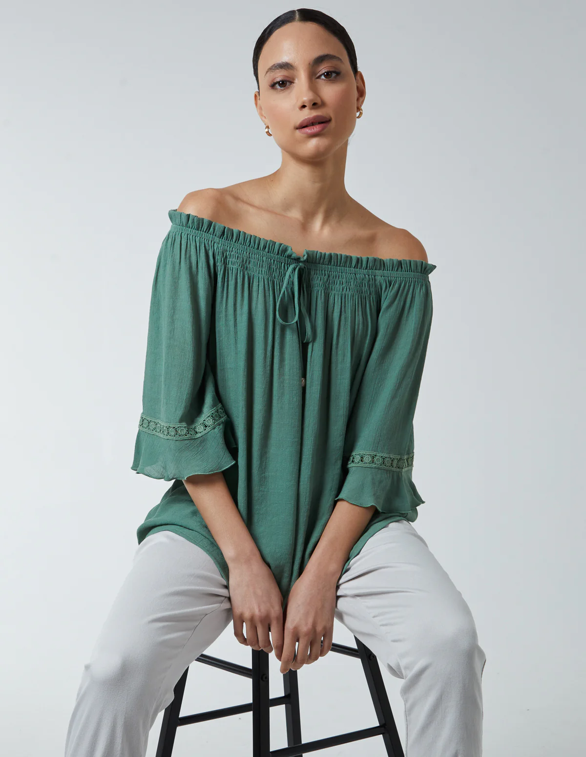Bardot Tie Front Top - Image 3