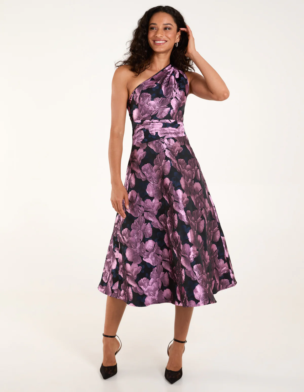 Luxe One Shoulder Jacquard Midi Dress - Image 5