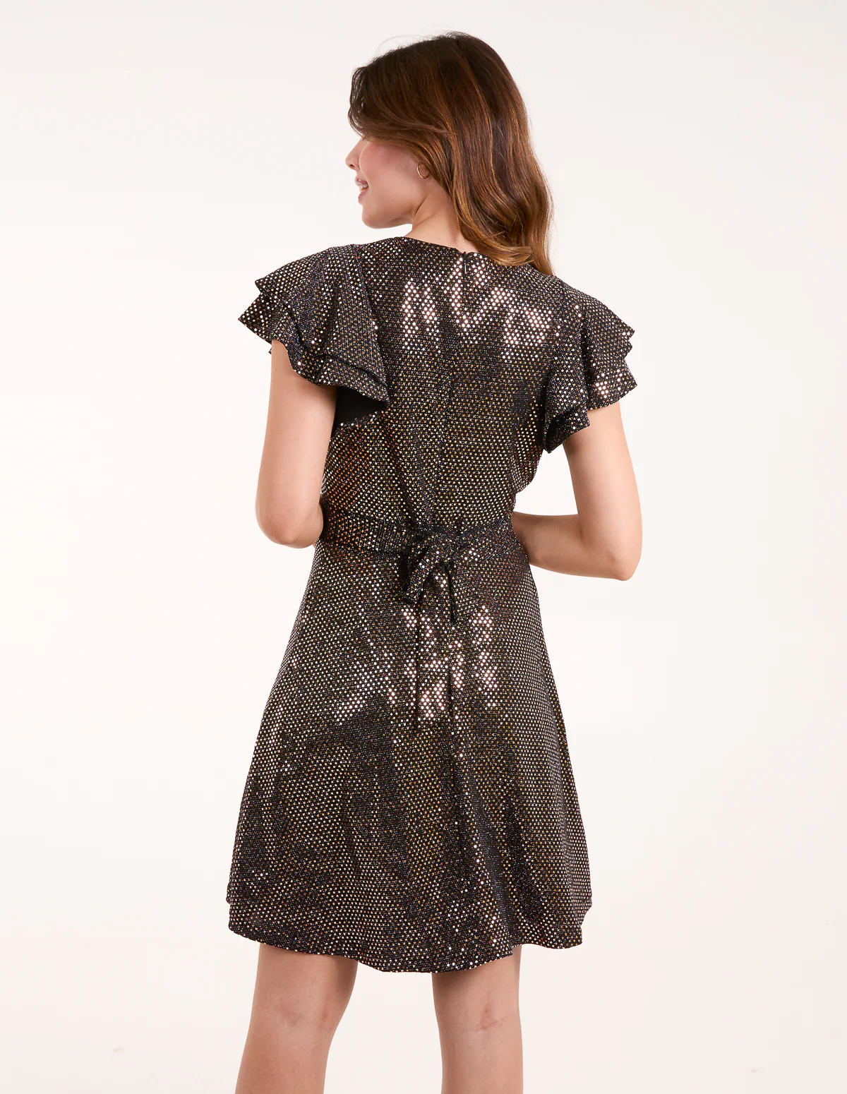 Mirror Shimmer Frill Sleeve Dress - Image 4