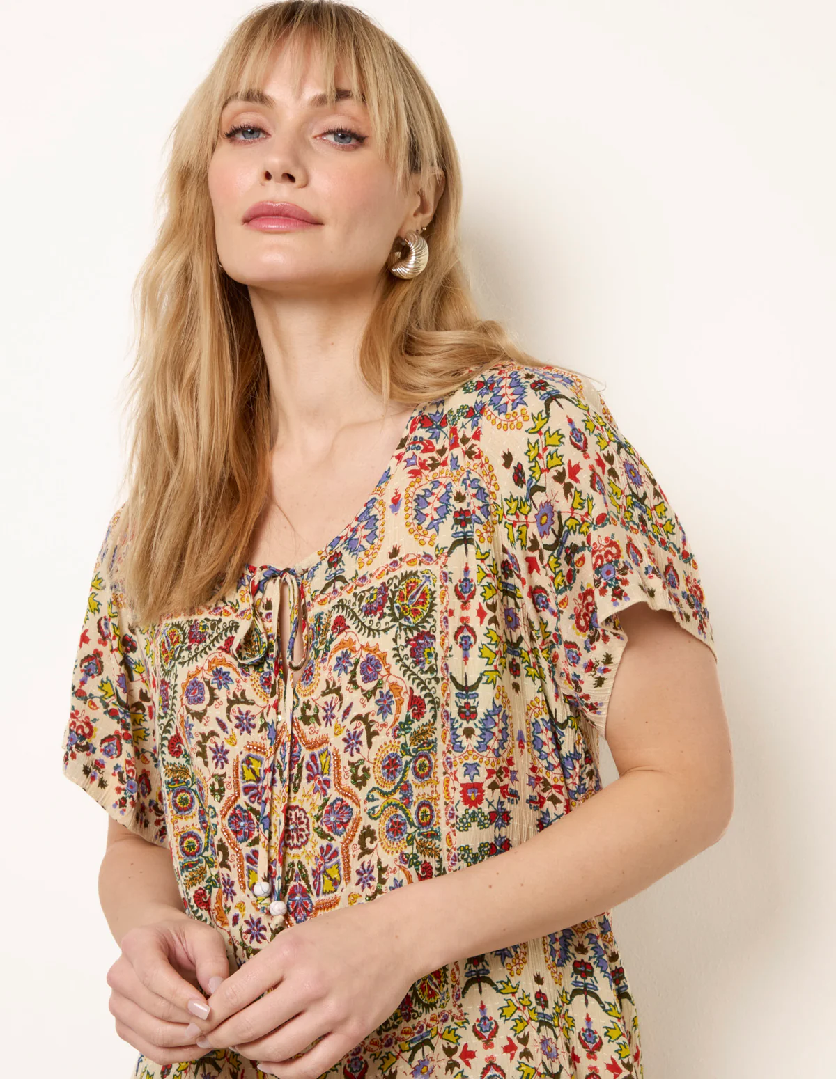 Paisley Print Embellished Tie Front Top - Image 3