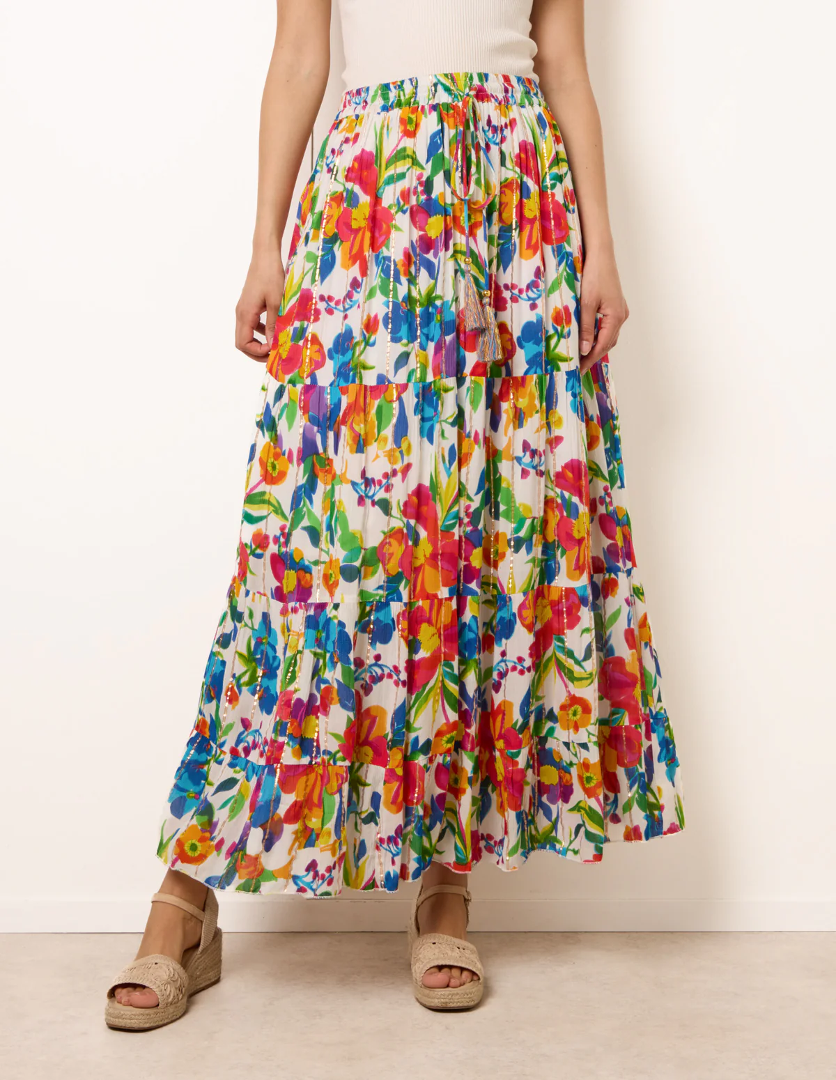 Tiered Bright Maxi Skirt